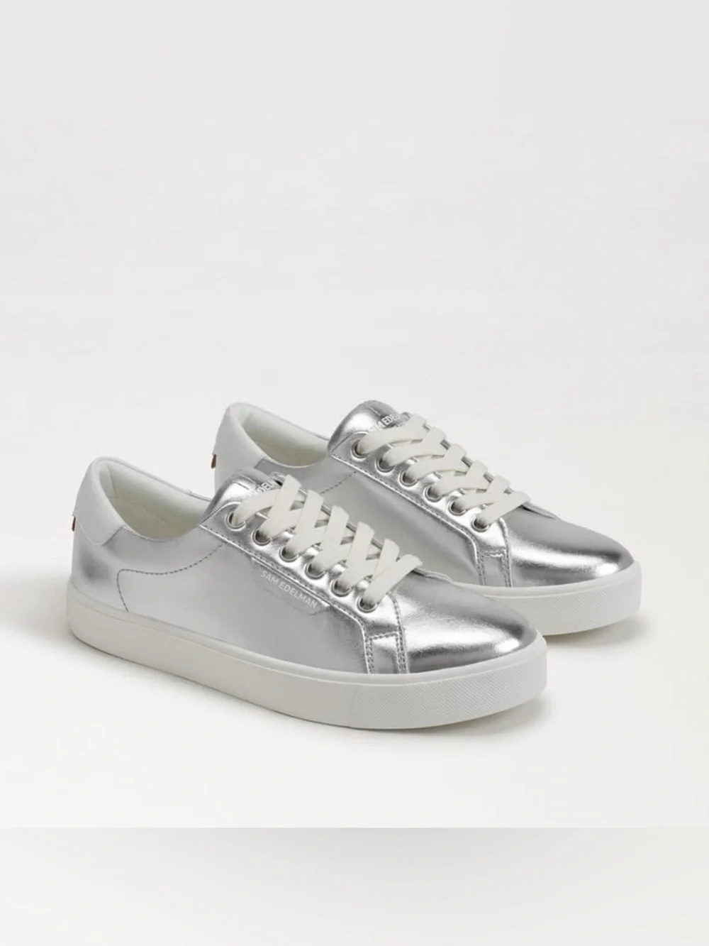 Sam Edelman Ethyl Lace Up Metallic Silver Leather Sneakers Size 9